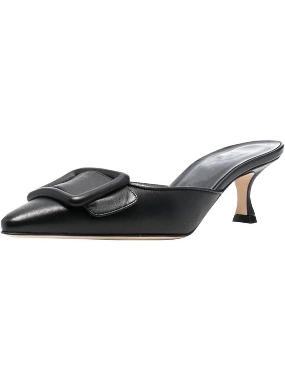 Women's Black Suede Pointed Toe Backless Kitten Heel Mules